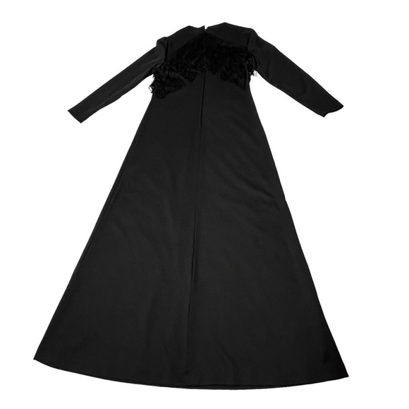 VINTAGE Long Sleeve Black Fringe Evening Gown Cocktail Dress Size 4-6 Medium - Picture 15 of 16